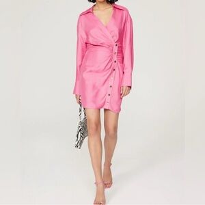 Sandro Elvira Pink Ruched Button-Down Shirt Dress Euro Size 34